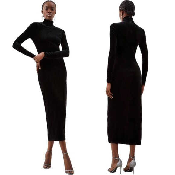 NWT Express Tricot Velvet Long Sleeve Maxi Dress Black Velour Mock Neck Size 10 - Picture 1 of 10